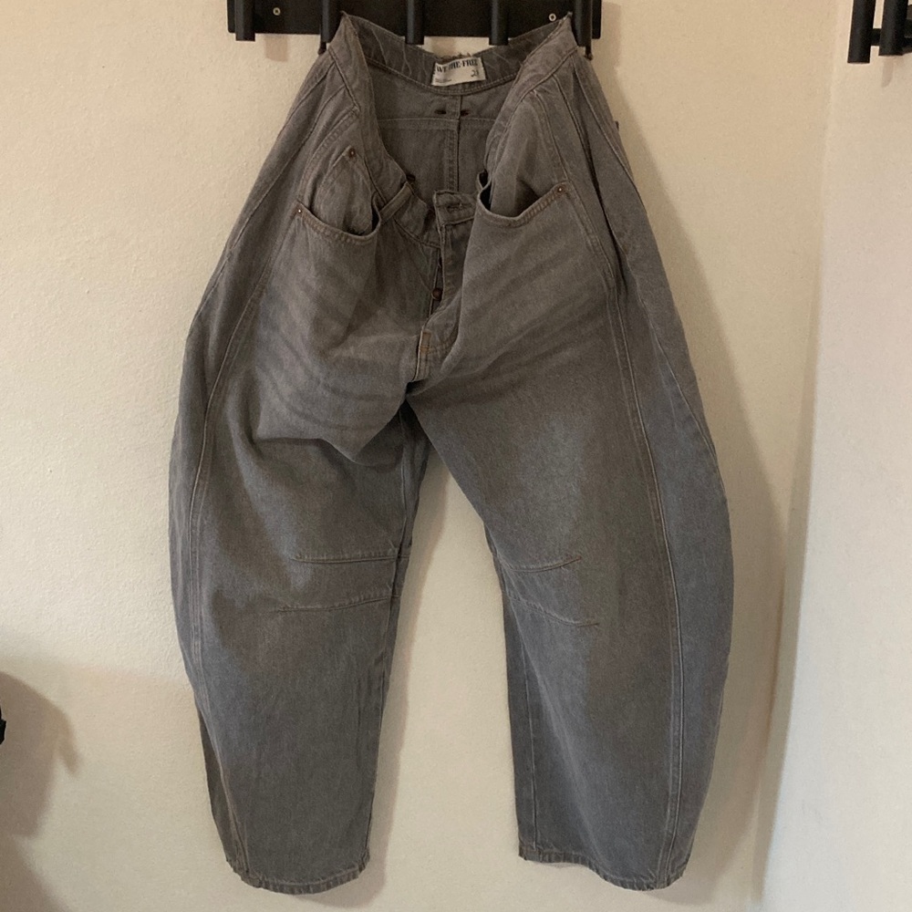 Women's Gray Wide Leg Jeansfree people barrel jeans by free